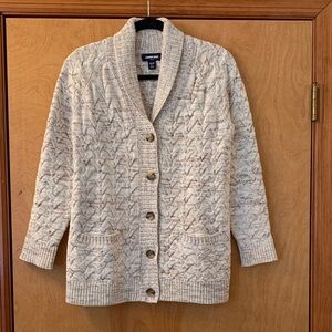 Lands' End Cream Marled Cable-Knit Shawl Collar Cardigan